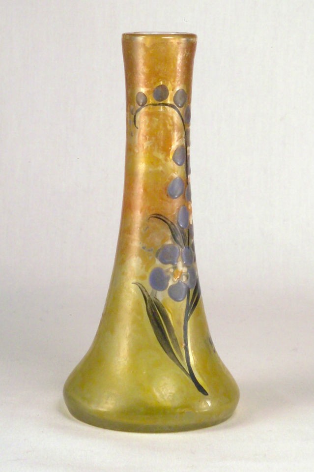Rare Antique Enameled Legras Signed Art Glass Vase great condition 
