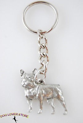 French Bulldog Dog Fine Pewter Silver Keychain Key Chain Ring