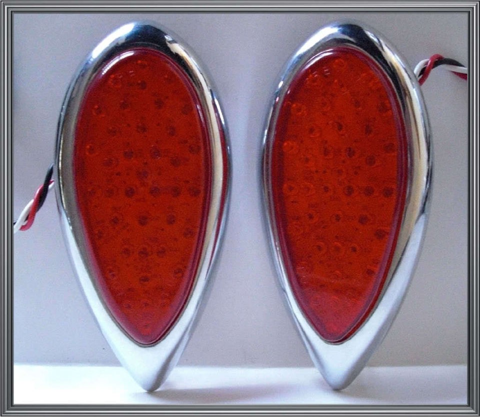 Ford Red LED Tail Brake or Turn Signal Lights w/ Chrome Metal Tear 