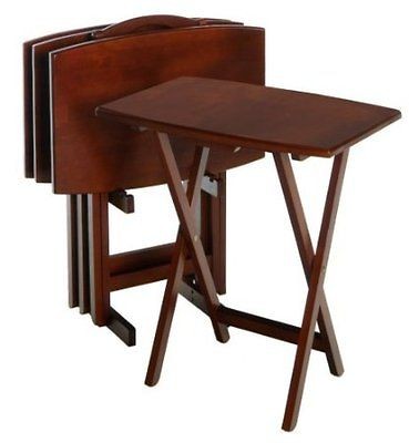   TV Table Tray Television Magazine Coffee Set Walnut Stand Room Read