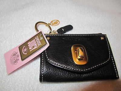 JUICY Black Leather Coin Purse & Mini Wallet w/Key Ring And Charm 