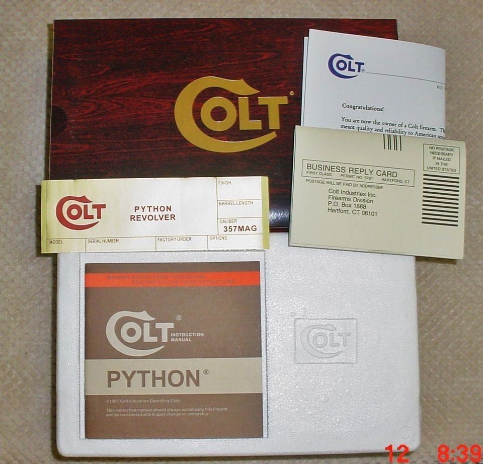 Colt Python 2.5 inch & 4 inch Wood Grain  Foam Insert Box 1970s to 