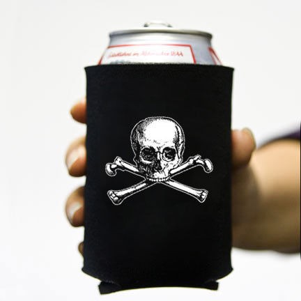 Old Skull and Bones Pirate Beer Pop Soda Can Koozie Koolie Cooler 