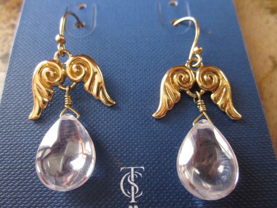 TEMPLE ST CLAIR SPARKLING CRYSTAL CLEAR ANGEL WINGS DROP EARRINGS NWT