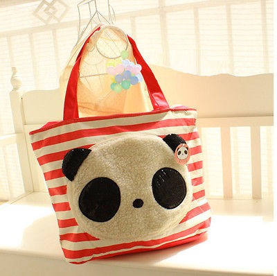 New Cute Panda Bear Canvas Shopping Tote HandBag Shoulder Bag Red 