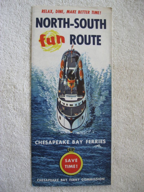 1958 CHESAPEAKE BAY FERRIES EAST COAST ROAD MAP