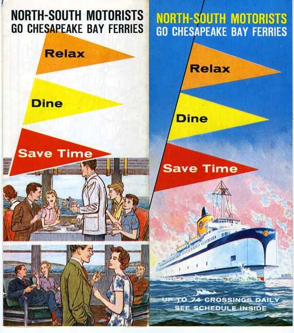 1961 Color Brochure & Map Chesapeake Bay Ferries North South Motorists