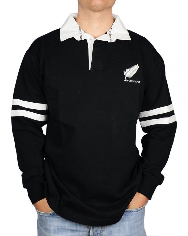 New Zealand 100% Cotton Rugby Shirt Jersey All Blacks Feather Stripes 