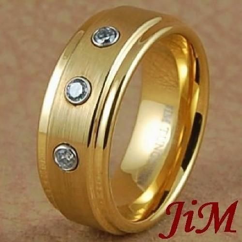 Tungsten Wedding Band 14K Gold Ring Mens Diamond Jewelry Size 6 15