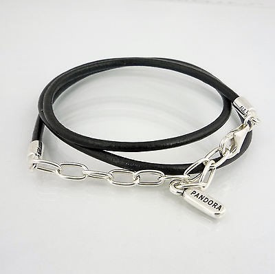 Authentic Pandora Black Leather Necklace 45cm