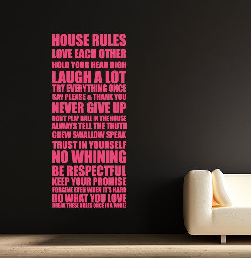   HOUSE RULES V2 QUOTE 2 SIZES WALL STICKER DECAL HOME INTERIOR DESIGN