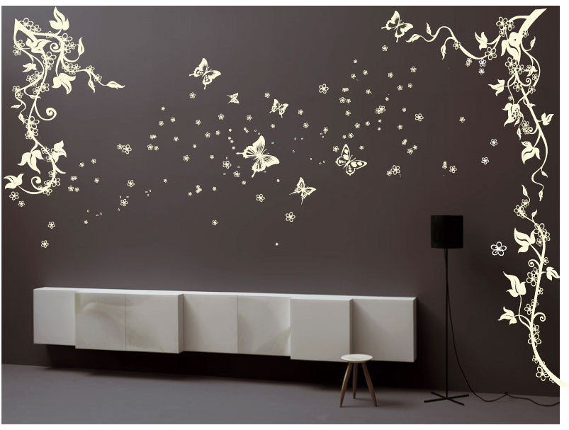 Large Butterfly Flower Tree Wall Stickers / Wall Decals