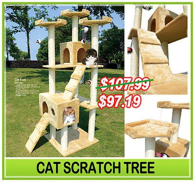 New 71 Cat Tree Condo Furniture Scratch Post Pet House Beige + Free 
