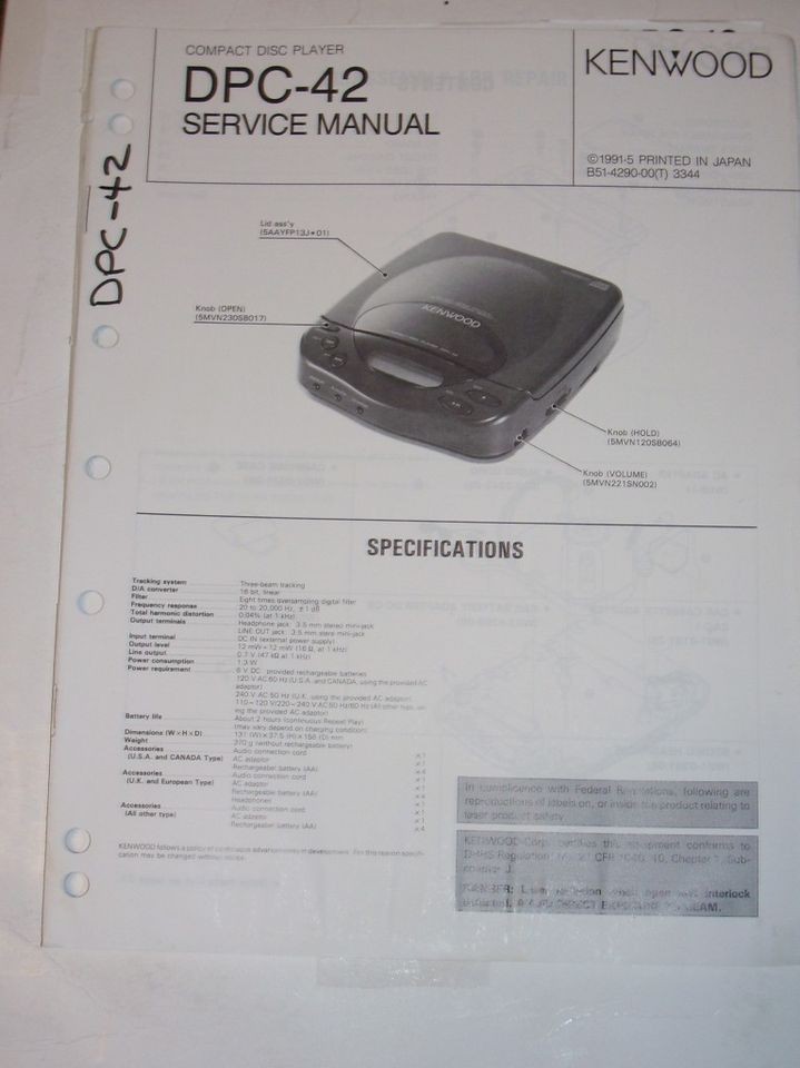Kenwood Service Manual~DPC 42 Compact Disc CD Player
