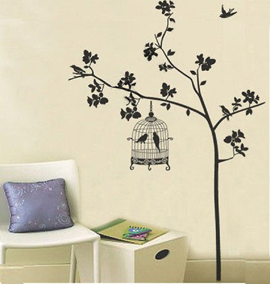 Birdcage Bird Tree Branch Removable Wall Sticker Home Decor Decal Art 