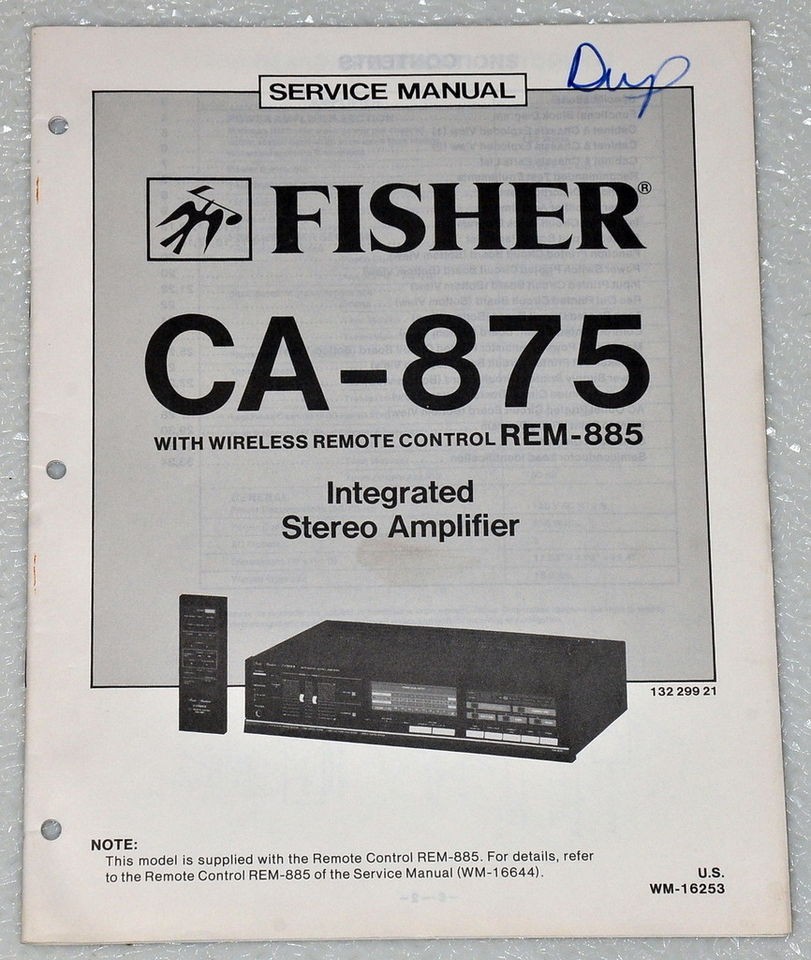 FISHER CA 875 INTEGRATED STEREO AMPLIFIER Original Service Manual 