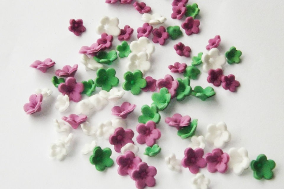   White Lilac Green Edible Birthday Wedding Cake Cupcake Toppers 60