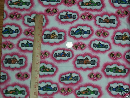 Race Car Checkered Flag Flannel Fabric Quilt Sew BTY