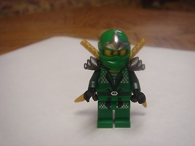 Lego Ninjago green ninja Lloyd ZX Minifigure with 2 Gold Katana swords 