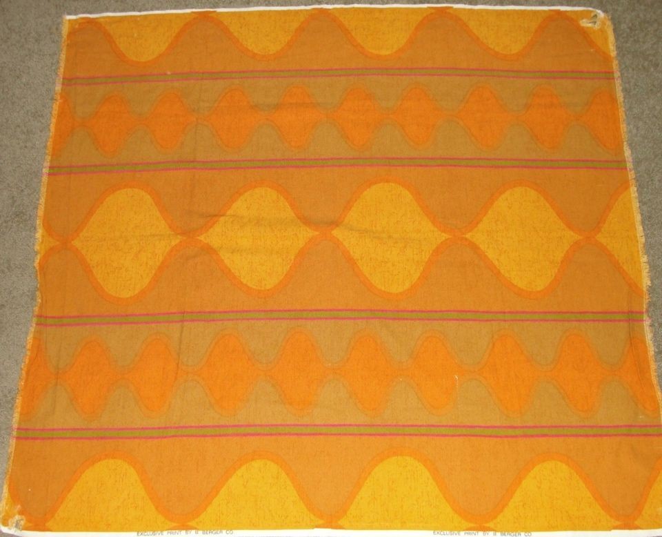 Vtg 60s B Berger Exclusive Orange Pink Psychadelic Upholstery Fabric 1 
