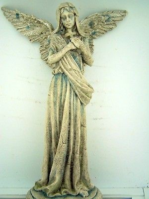 Marble Resin Armaita Weeping Sorrowful Angel Holding Cross Home Statue 