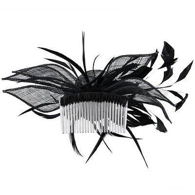Black Feather Net Flower Hair Comb Fascinator Wedding