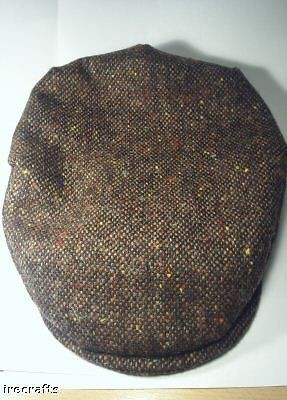 Traditional Irish Brown Tweed Wool Flat Cap Hat Ireland sz XXL S