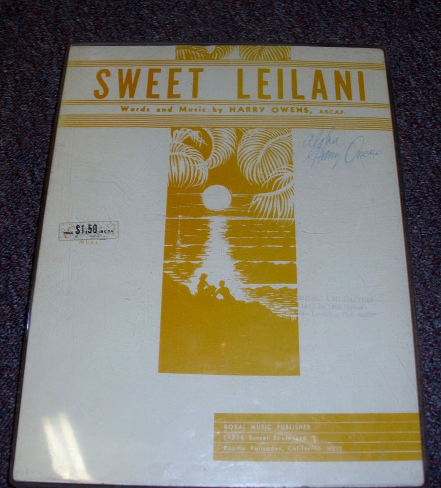 Sweet Leilani Harry Owens Signed Sheet Music