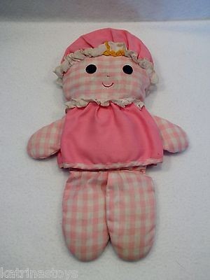 Fisher Price 1975 Lolly Dolly Pink Gingham Doll #420 with Baby Rattle