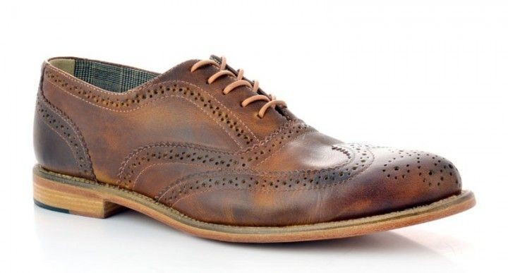 Shoes Men Charlie Dress Casual Wingtip Oxford Tan Brown Leather Shoe 