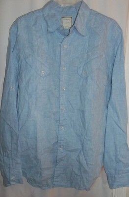 BILLY REID at J CREW 100% Linen Blue Long Sleeve Casual Shirt Sz L