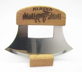 New Alaska Ulu Birch Handle Inupiat Knife Moose in Trees Made in 