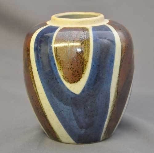 Seymour Mann Art Pottery Vase Blue & Copper w/label