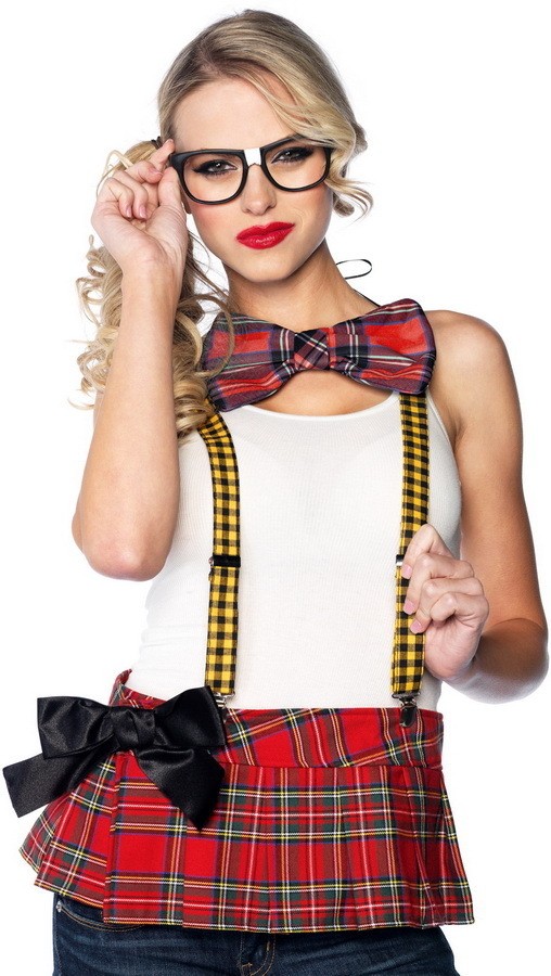 Sexy Nerd Kit Suspenders Bow Tie Glasses Halloween Costume Kit 
