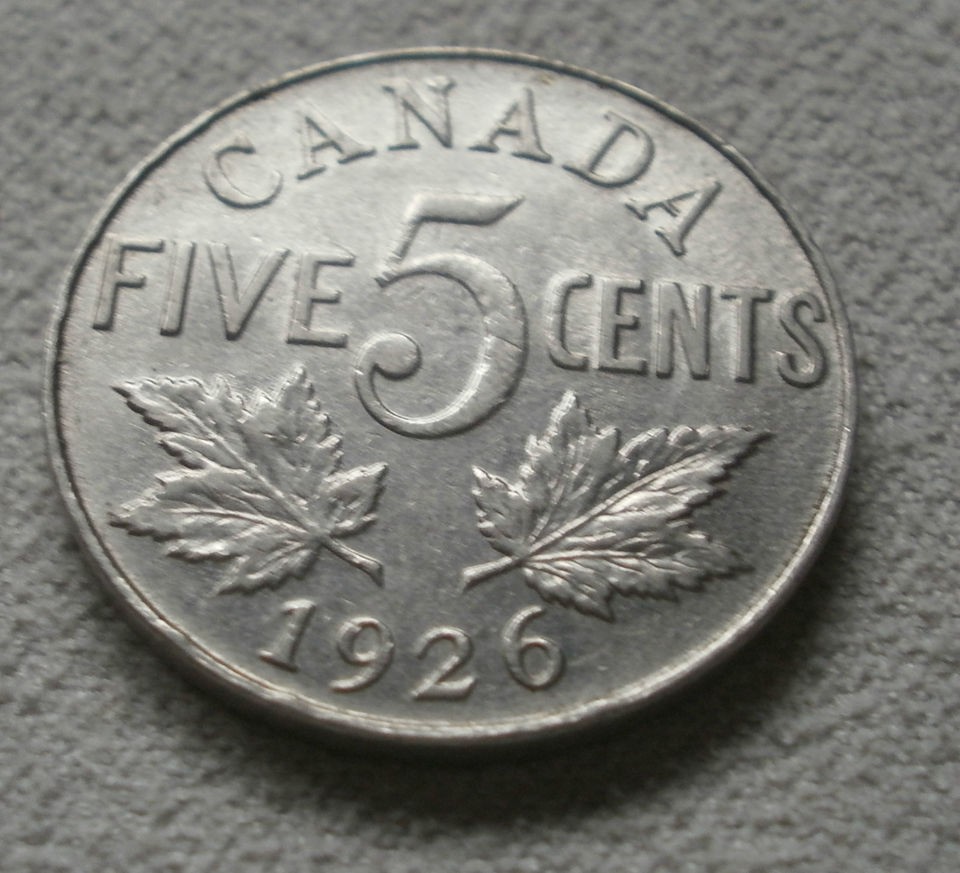 1926 Canada Canadian five cent coin nickel
