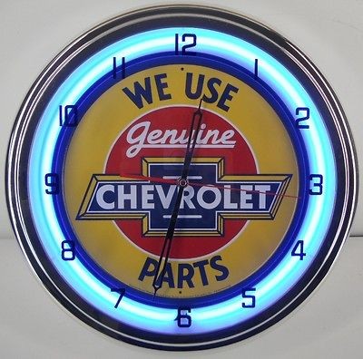 Chevy Parts 15 Neon Chome Clock Service Dealer Bowtie Logo Emblem 