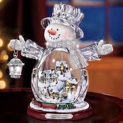 Thomas Kinkade Illuminated Crystal Snowman White Christmas w/ Moving 