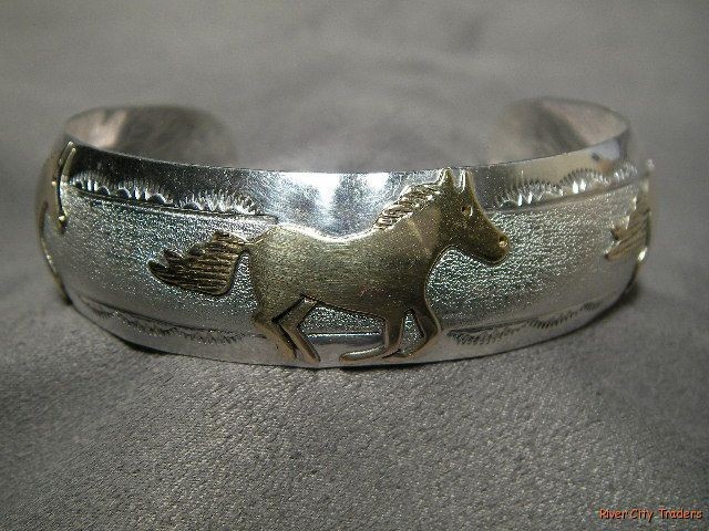 Corbet Joe Navajo Sterling Silver & Gold Filled Horse Cuff Bracelet