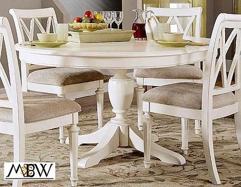 Ft Antiqued White Round Dining Table w/ One Leaf