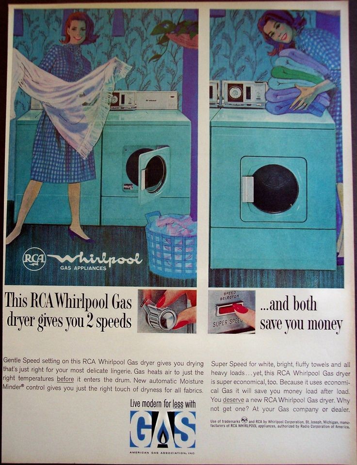 vintage 1964 appliance Ad RCA Whirlpool Gas dryer