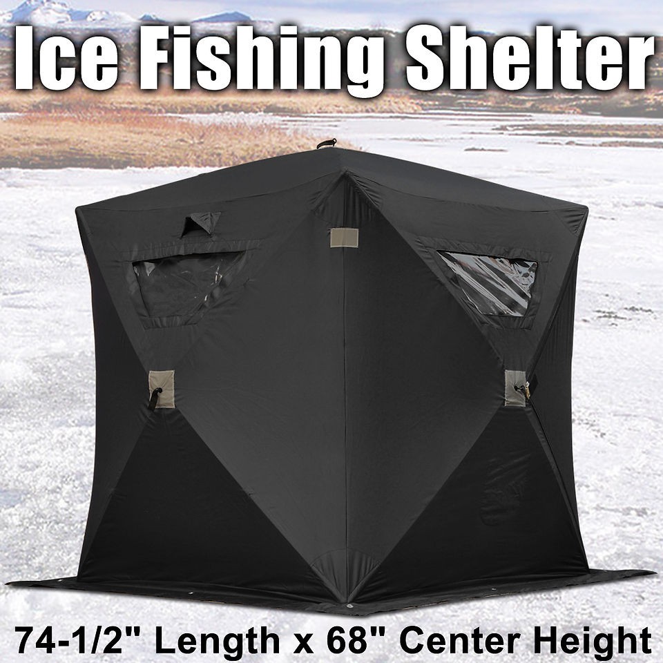 Black Ice Fishing Shelter Tent 1 Person 2 Man Pop Up Portable Fish 