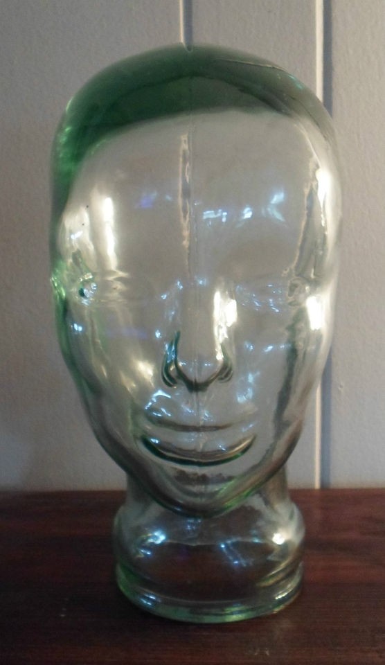 Vintage Blue Green Tint Art Glass Mannequin Head Art Deco Hat Wig 