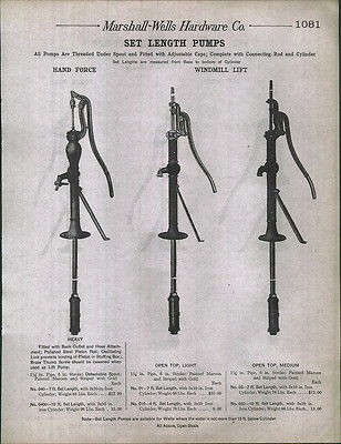 1912 AD Water Well Windmill Hand Pumps Lift Force Set Length Heavy 