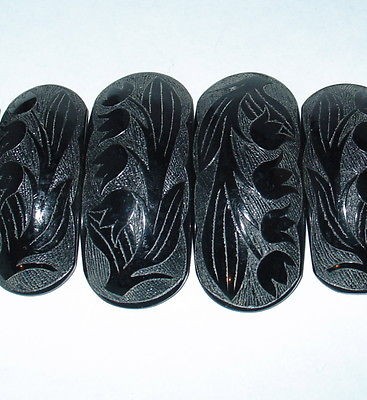 antique Victorian Whitby jet lily of valley flower carved choker 