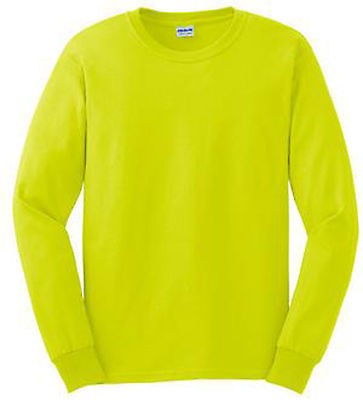 Gildan High Visibility Safety Green Plain Long Sleeve T Shirt Mens 