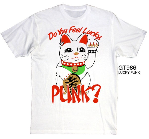   Two Sleeves Lucky Punk? Mens TShirt Maneki Neko cat,funny,retro,kitsch
