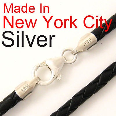 4mm Black Braided Bolo Leather Cord Necklace Silver 16 LCB0400BLKS