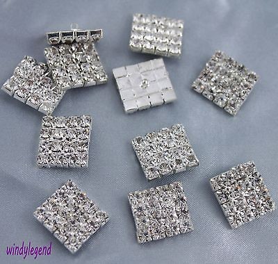   50pcs Sliver Tone Rectangle Clear Rhinestone Crystal Buttons Craft