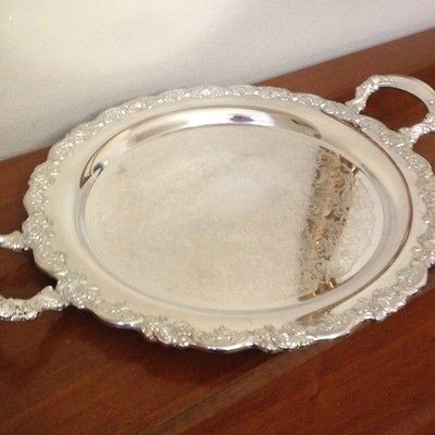 oneida silver plate serving tray handles roses 