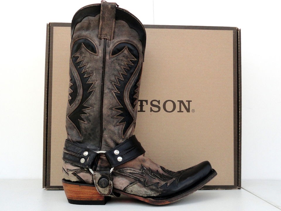 Stetson Cowboy Boots Mens Brown and Bleached Black with Harness